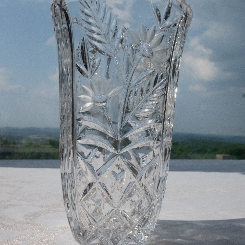 Crystal Flower Vase By Anna Hutte, Vintage - Picture 11 of 12